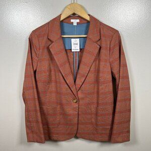 J. Jill Mendocino Plaid Blazer Jacket Size Medium Petite Orange Work Career
